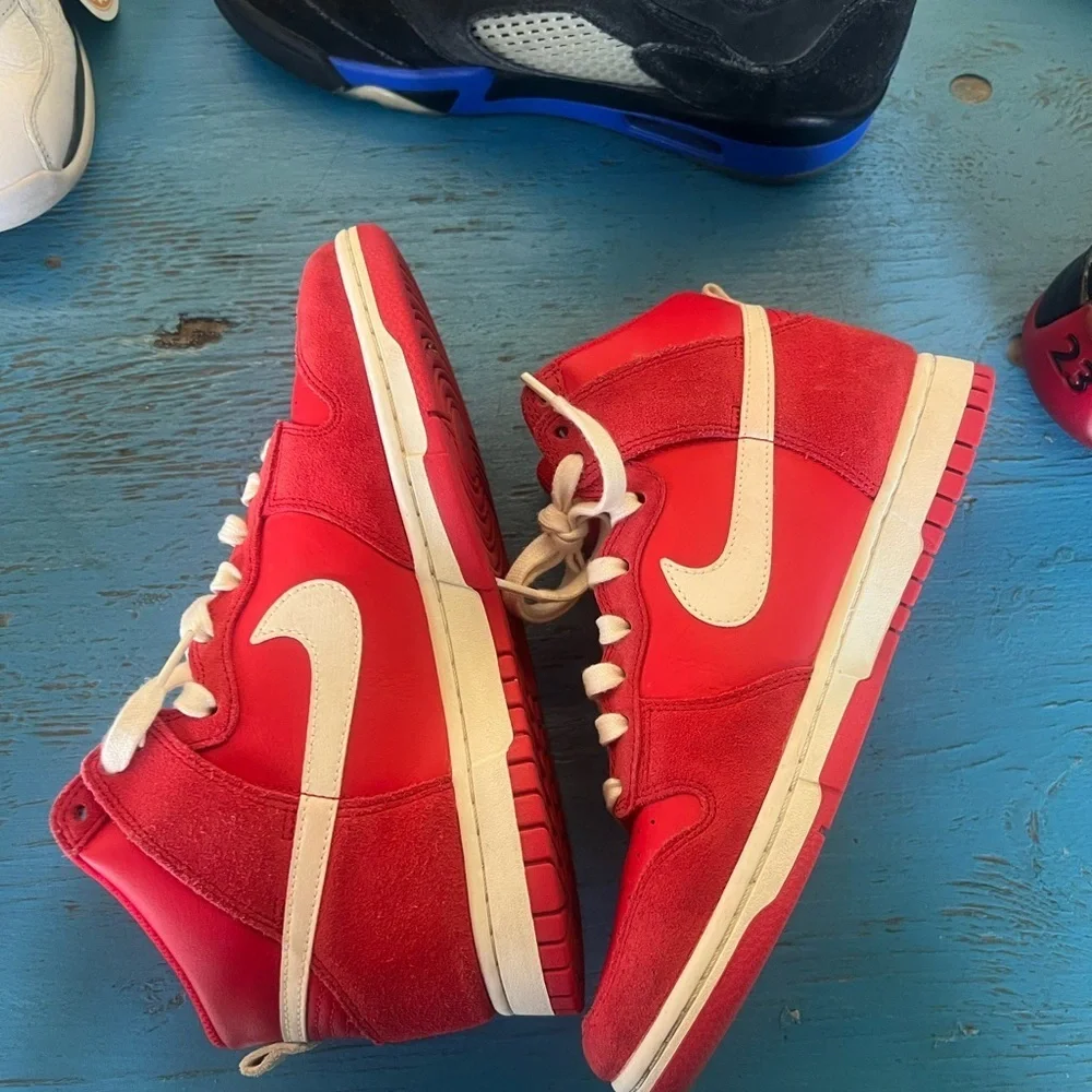 Nike Kids Red and White High-Top Sneakers Nike Dunk High